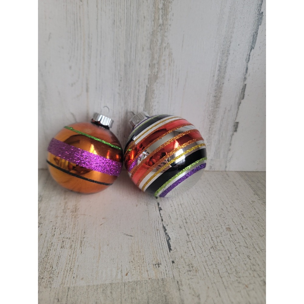 Radko striped Halloween Shiny Brite vintage glitter orange Xmas set glass home